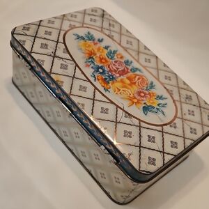 The Box Company Vintage Floral Tin Box - Cream and Multicolor